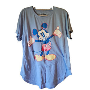 Disney T-Shirt Light Blue Mickey Mouse Big Colorful Graphic Print Sz XXL